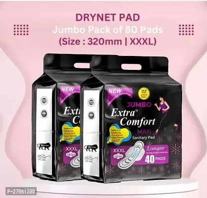 Extra comfart Natural Cotton Pad (100% leakage Proof Sanitary Napkins ) maxi 320mm XXXL size For Women Combo 80 Pads Pack Of / Total 80 Pads-thumb0