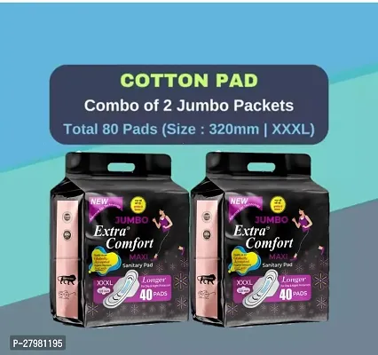 Extra Comfort Cottony Sanitary Napkins (100% Natural Cotton ) Sanitary Pads (Size - 320mm | XXXL) (2 Packet) (Total 80 Pads)