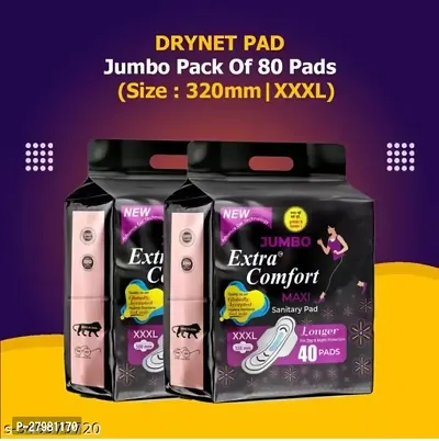 Extra Long and Extra Dry feel Overnight sanitary pads (100% leakage Proof Sanitary Napkins ) (Size - 320mm | XXXL) (Combo of 2 Packet) (Total 80 Pads)