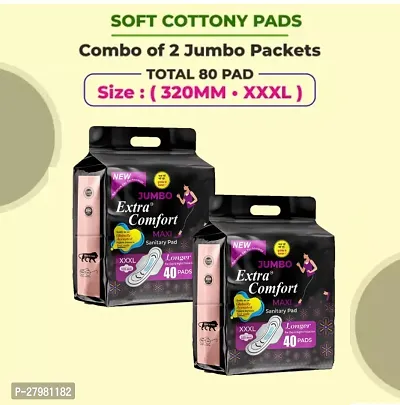 New Jumbo Extra Comfort Aloevera Cotton Womens Sanitary Pads with wings Extra Anti Bacterial Soft Comfortable Sanitary Napkins Pads for Day  Night Protection Pack Of 2 (80 Pads )