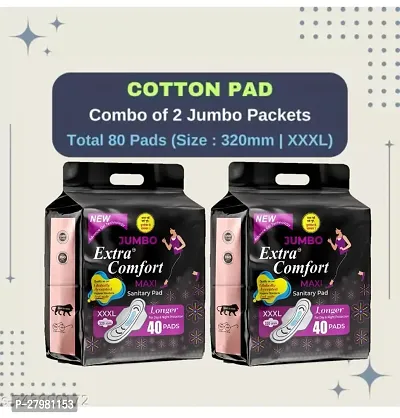 Jumbo comfort Extra Dry  Soft Antibacterial Sanitary Pads (100% leakage Proof Sanitary Napkins ) (Size - 320mm | XXXL) (2 Packet) (Total 80 Pads)