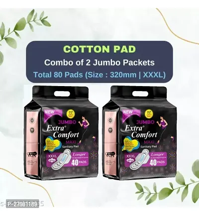 Extra Comfort (SUPER SAVER PACK )naturally SOFT extra LONG Sanitary Pads With Wings | 100% natural COTTON |Day  Night Protection| Advanced Bacterial Protectionnbsp;-thumb0