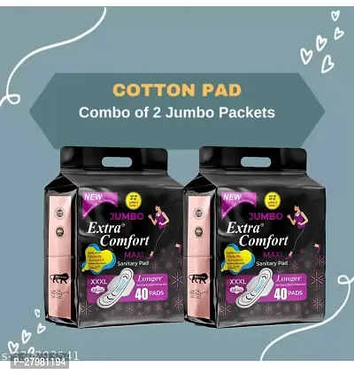 Jumbo Extra comfort DRY Net Top Sheet Pad naturally SOFT extra LONG Sanitary Pads With Wings |Odour Control Sysytem |100% Leakage Protection |Day  Night Protection | 320 MM Maxi (XXXL) 2 Jumbo Packet of 80 Extra large Pads