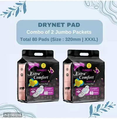 DRY Net Top Sheet Pad (VALUE FOR PACK )naturally SOFT extra LONG Sanitary Pads With Wings |Odour Control Sysytem |100% Leakage Protection |Day  Night Protection | 320 MM Maxi (XXXL) 1 Jumbo Packet of 80 Extra large Pads