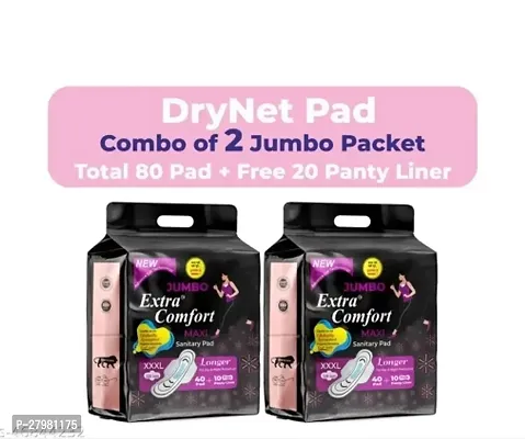 SUPER SAVER PACK Extra Large and Wider Heavy Flow Drynet Maxi Sanitary Pads (Size - 320mm | XXXL) (Combo of 2 Packet) (Total 80 Pads)