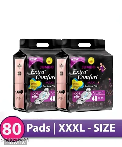 Extra Sure Care Sanitary Pads Sanitary Napkins (100% Natural Cotton ) (Size - 320mm | XXXL) (Combo of 2 Packet) (Total 80 Pads)