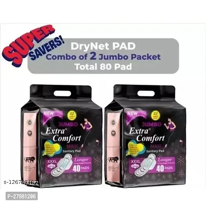 Dry  Soft Antibacterial Sanitary Pads (100% leakage Proof Sanitary Napkins ) (Size - 320mm | XXXL) (Combo of 2 Packet) (Total 80 Pads + Free 20 Panty Liner)-thumb0