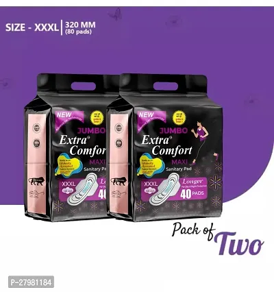 Jumbo Extra Comfort Large Day and Night Protection leakage Free Dry Net (XXXL) Sanitary Pads (Combo of 2 Packets) (Total 80 Pads) Sanitary Napkin-thumb0