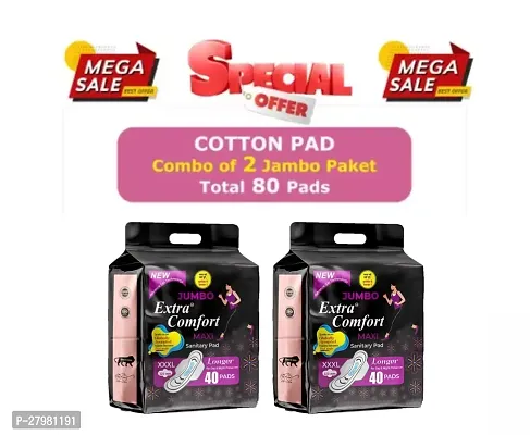 Cottony Soft Rash Free  Leakage Free Sanitary Napkin Sanitary Pads (Size - 320mm | XXXL) (Combo of 2 Packet) (Total 80 Pads)-thumb0