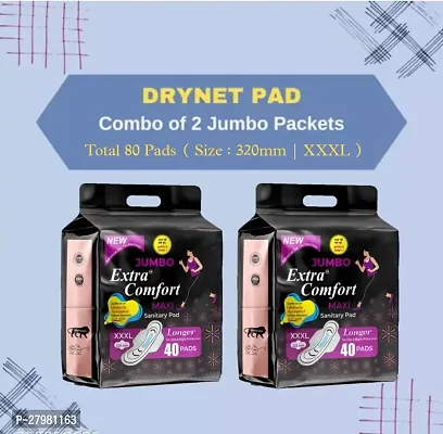 Extra Anti Bacterial Dry Net Sanitary Pads with Wings For Women and Girls | Dry  Net, Soft Comfortable Sanitary Napkins for Day  Night Protection 320 MM Maxi (XXXL) Pack of 2 (80 Pad )