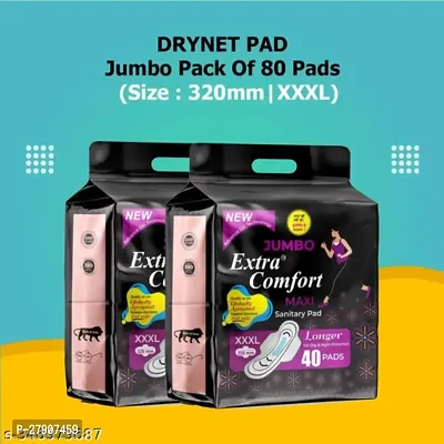 Jumbo comfort Extra Dry  Soft Antibacterial Sanitary Pads (100% leakage Proof Sanitary Napkins ) (Size - 320mm | XXXL) (2 Packet) (Total 80 Pads)-thumb0