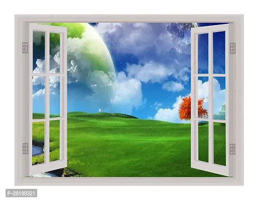 Beautiful Colorful Forest Window Illusion Wall Sticker Pvc Vinyl, Multicolour, Wall Covering 92 Cm X 61 Cm