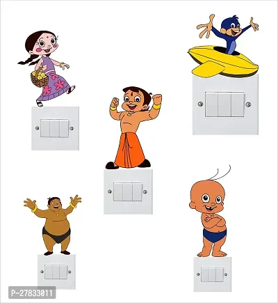 Pvc Vinyl Multicolor Decals Decorative Small Switch Penal/Board Decor Wall Sticker Ofchhota Bhim Chutki Bholu Multicolor-thumb0