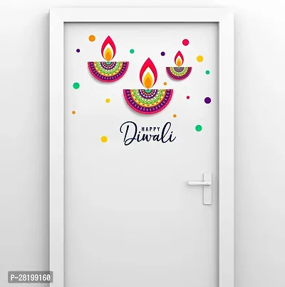 Happy Diwali Decorative Multicolor Diya Pvc Vinyl Multicolor Decorative Wall Sticker For Home Decoration 46Cm X56Cm