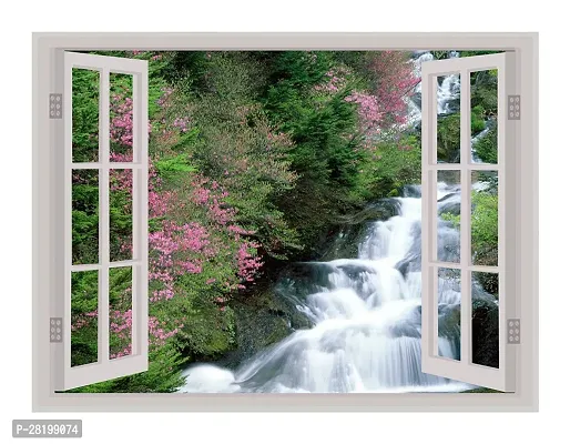 Beautiful Natural Water Fall Window Illution Wall Sticker Pvc Vinyl, Multicolour, Wall Covering 92 Cm X 61 Cm_Pcwi48