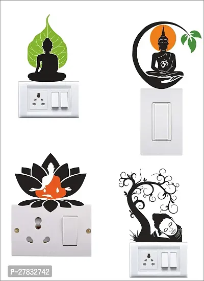 Pvc Vinyl Decals Decorative Small Switch Penal Sticker Oflord Bhuddha Meditating Bhuddha Sleeping Buddha Meditation Buddha Under Tree Multicolor-thumb0