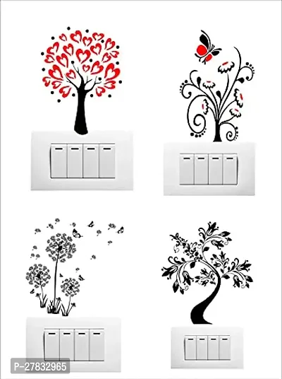 Pvc Vinyl Multicolor Decals Decorative Small Switch Penal/Board Decor Wall Sticker Ofmulticolor Love Symbol Tree Flower With Flying Butterfly Wall Sticker Of Multicolor-thumb0