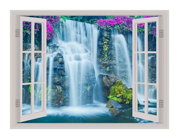 Advait Designs - Beautiful Natural Water Fall Window Illution Wall Sticker ( PVC Vinyl, Multicolour, Wall Covering 92 cm X 61 cm)_PCWI27