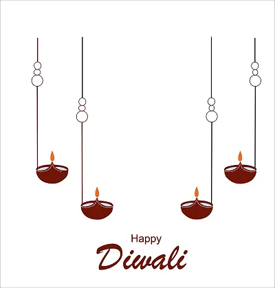 Advait Designs Diwali Special Happy Diwali Sticker with Hangging Diya Decorative Hanging Diya Happy Diwali Wall Sticker(19INX19IN)