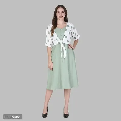 Classic Green Crepe Solid Dresses for Women with Shrug-thumb0