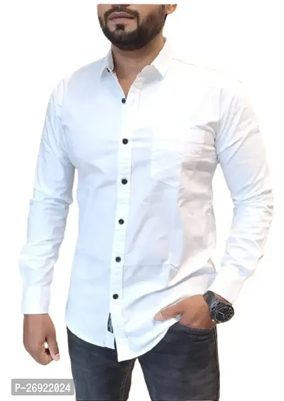 Reliable White Cotton Blend Solid Long Sleeves Casual Shirt For Men-thumb0