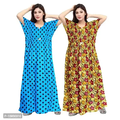 Stylish Embellished rich long Printed nightwear Combo Pack of 2-thumb0