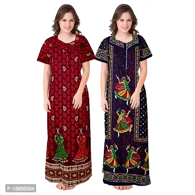 Stylish Embellished rich long Printed nightwear Combo Pack of 2-thumb0