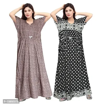 Stylish Embellished rich long Printed nightwear Combo Pack of 2-thumb0