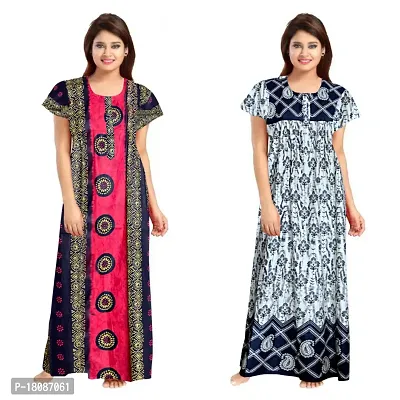 Stylish Embellished rich long Printed nightwear Combo Pack of 2