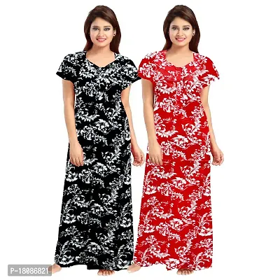 Stylish Embellished rich long Printed nightwear Combo Pack of 2-thumb0