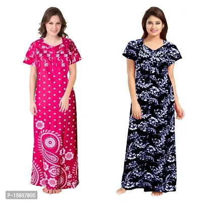 Stylish Embellished rich long Printed nightwear Combo Pack of 2-thumb0