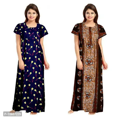 Stylish Embellished rich long Printed nightwear Combo Pack of 2