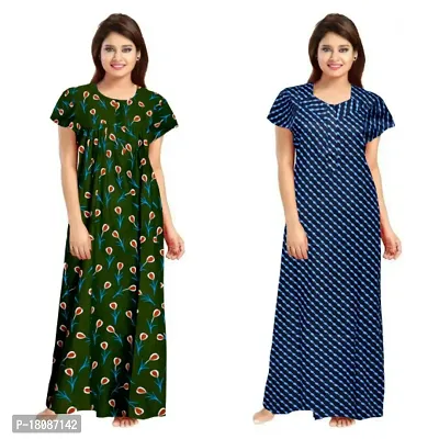 Stylish Embellished rich long Printed nightwear Combo Pack of 2-thumb0