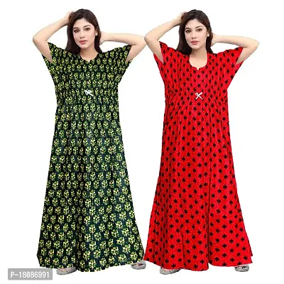 Stylish Embellished rich long Printed nightwear Combo Pack of 2-thumb0