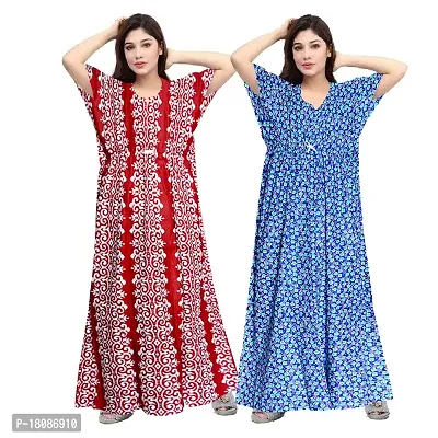 Stylish Embellished rich long Printed nightwear Combo Pack of 2-thumb0