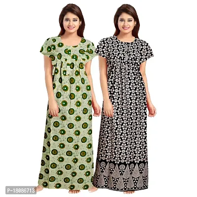 Stylish Embellished rich long Printed nightwear Combo Pack of 2-thumb0