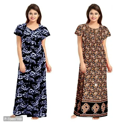 Stylish Embellished rich long Printed nightwear Combo Pack of 2-thumb0