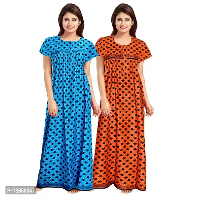 Stylish Embellished rich long Printed nightwear Combo Pack of 2-thumb0