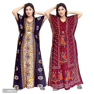 Stylish Embellished rich long Printed nightwear Combo Pack of 2-thumb0