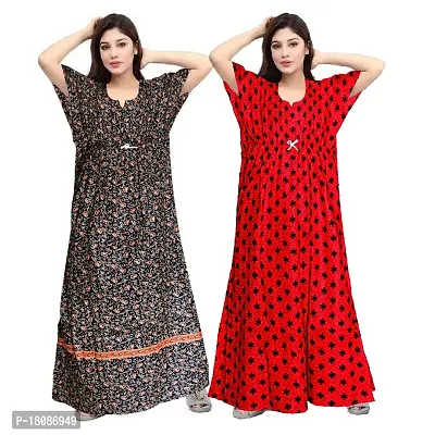 Stylish Embellished rich long Printed nightwear Combo Pack of 2-thumb0