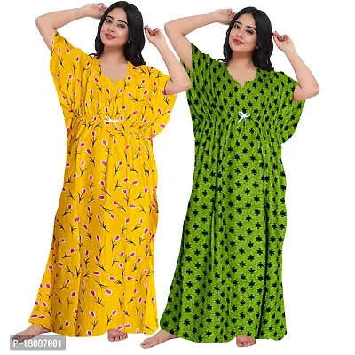 Stylish Embellished rich long Printed nightwear Combo Pack of 2-thumb0