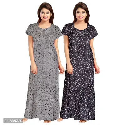 Stylish Embellished rich long Printed nightwear Combo Pack of 2-thumb0