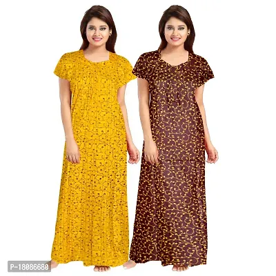 Stylish Embellished rich long Printed nightwear Combo Pack of 2-thumb0