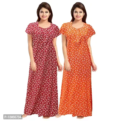 Stylish Embellished rich long Printed nightwear Combo Pack of 2-thumb0