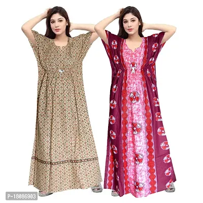 Stylish Embellished rich long Printed nightwear Combo Pack of 2