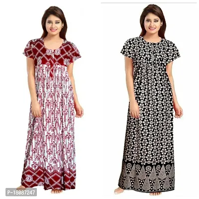 Stylish Embellished rich long Printed nightwear Combo Pack of 2-thumb0