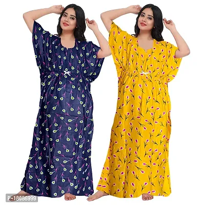 Stylish Embellished rich long Printed nightwear Combo Pack of 2-thumb0