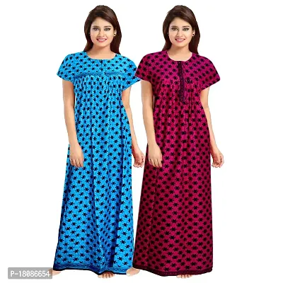 Stylish Embellished rich long Printed nightwear Combo Pack of 2-thumb0