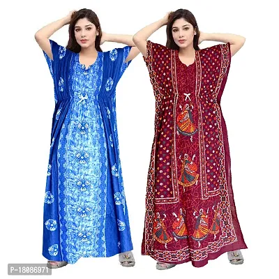 Stylish Embellished rich long Printed nightwear Combo Pack of 2-thumb0