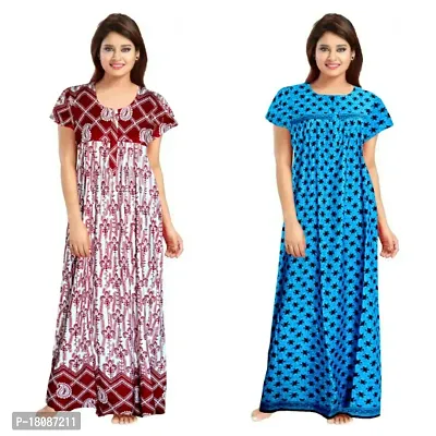 Stylish Embellished rich long Printed nightwear Combo Pack of 2